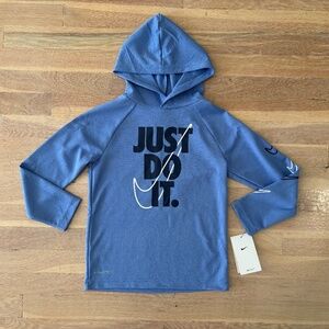 Boys Blue Nike Drifit Just Do It Hooded Long Sleeve Sweatshirt Size 7 NWT